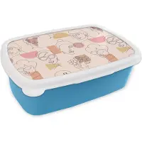 MuchoWow Broodtrommel Blauw - Lunchbox - Brooddoos - Line Art - Gezicht - Vrouwen - Patronen - 18x12x6 cm - Kinderen - Jongen