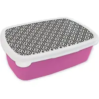 MuchoWow Broodtrommel Roze - Lunchbox - Brooddoos - Zwart - Geometrie - Design - 18x12x6 cm - Kinderen - Meisje