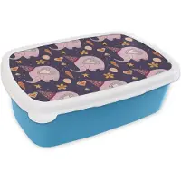 MuchoWow Broodtrommel Blauw - Lunchbox - Brooddoos - Verjaardag - Olifant - Bloemen - Patronen - 18x12x6 cm - Kinderen - Jongen