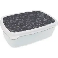 MuchoWow Broodtrommel Wit - Lunchbox - Brooddoos - Patronen - Vogel - Uil - 18x12x6 cm - Volwassenen