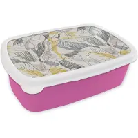 MuchoWow Broodtrommel Roze - Lunchbox - Brooddoos - Line Art - Jungle - Patronen - Goud - 18x12x6 cm - Kinderen - Meisje