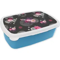 MuchoWow Broodtrommel Blauw - Lunchbox - Brooddoos - Rozen - Bloemen - Patronen - 18x12x6 cm - Kinderen - Jongen
