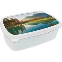 MuchoWow Broodtrommel Wit - Lunchbox - Brooddoos - Meer - Bos - Bergen - Natuur - Zon - Landschap - 18x12x6 cm - Volwassenen