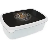 MuchoWow Broodtrommel Wit - Lunchbox - Brooddoos - Tijger - Wilde dieren - Portret - Zwart - Dieren - 18x12x6 cm - Volwassenen