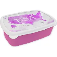 MuchoWow Broodtrommel Roze - Lunchbox - Brooddoos - Wereldkaart - Roze - Verenigde Staten - 18x12x6 cm - Kinderen - Meisje