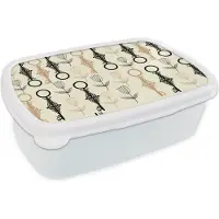 MuchoWow Broodtrommel Wit - Lunchbox - Brooddoos - Sleutel - Goud - Bloemen - Patronen - 18x12x6 cm - Volwassenen