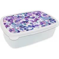 MuchoWow Broodtrommel Wit - Lunchbox - Brooddoos - Waterverf - Patronen - Paars - 18x12x6 cm - Volwassenen
