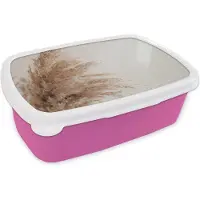 MuchoWow Broodtrommel Roze - Lunchbox - Brooddoos - Gras - Planten - Natuur - Pampasgras - 18x12x6 cm - Kinderen - Meisje