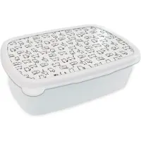 MuchoWow Broodtrommel Wit - Lunchbox - Brooddoos - Meiden - Kat - Patronen - Girl - Kids - Kinderen - 18x12x6 cm - Volwassenen