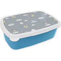 MuchoWow Broodtrommel Blauw - Lunchbox - Brooddoos - Muis - Maan - Patronen - 18x12x6 cm - Kinderen - Jongen