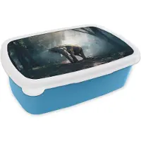 MuchoWow Broodtrommel Blauw - Lunchbox - Brooddoos - Olifant - Dieren - Licht - Bos - Natuur - Wilde dieren - 18x12x6 cm - Kinderen - Jongen