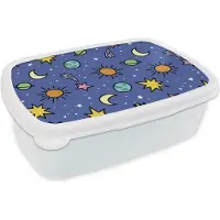 MuchoWow Broodtrommel Wit - Lunchbox - Brooddoos - Planeten - Sterren - Design - 18x12x6 cm - Volwassenen
