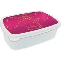 MuchoWow Broodtrommel Wit - Lunchbox - Brooddoos - Art nouveau - Goud - Roze - Patronen - 18x12x6 cm - Volwassenen