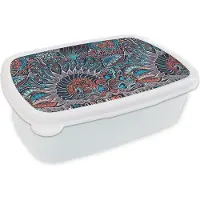 MuchoWow Broodtrommel Wit - Lunchbox - Brooddoos - Vis - Koraal - Onderwater - Abstract - Patroon - 18x12x6 cm - Volwassenen