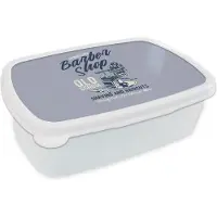 MuchoWow Broodtrommel Wit - Lunchbox - Brooddoos - Mancave - Stoel - Barber - Luxe - Vintage - 18x12x6 cm - Volwassenen