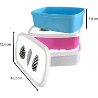 MuchoWow Broodtrommel Blauw - Lunchbox - Brooddoos - Dennenappels - Natuur - Zwart wit - Wit - Herfst - 18x12x6 cm - Kinderen - Jongen