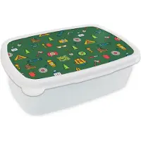 MuchoWow Broodtrommel Wit - Lunchbox - Brooddoos - Kamperen - Tent - Bijl - Backpack - 18x12x6 cm - Volwassenen