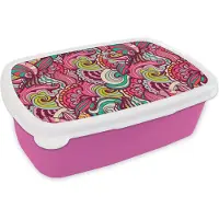 MuchoWow Broodtrommel Roze - Lunchbox - Brooddoos - Bloemen - Bladeren - Regenboog - Hippie - Design - 18x12x6 cm - Kinderen - Meisje