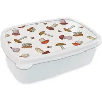 MuchoWow Broodtrommel Wit - Lunchbox - Brooddoos - Paddenstoel - Patroon - Cartoon - 18x12x6 cm - Volwassenen