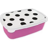 MuchoWow Broodtrommel Roze - Lunchbox - Brooddoos - Stippen - Patroon - Zwart Wit - 18x12x6 cm - Kinderen - Meisje