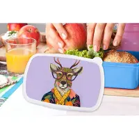 MuchoWow Broodtrommel Blauw - Lunchbox - Brooddoos - Hert - Dieren - Bloemen - Bril - Hippie - 18x12x6 cm - Kinderen - Jongen