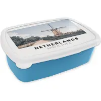 MuchoWow Broodtrommel Blauw - Lunchbox - Brooddoos - Nederland - Windmolen - Zomer - 18x12x6 cm - Kinderen - Jongen
