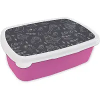 MuchoWow Broodtrommel Roze - Lunchbox - Brooddoos - Patronen - Vogel - Uil - 18x12x6 cm - Kinderen - Meisje
