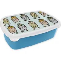 MuchoWow Broodtrommel Blauw - Lunchbox - Brooddoos - Patronen - Uil - Blauw - 18x12x6 cm - Kinderen - Jongen