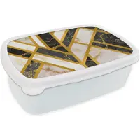 MuchoWow Broodtrommel Wit - Lunchbox - Brooddoos - Marmer - Goud - Patroon - 18x12x6 cm - Volwassenen