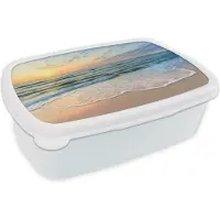 MuchoWow Broodtrommel Wit - Lunchbox - Brooddoos - Strand - Zee - Zonsondergang - Golf - 18x12x6 cm - Volwassenen