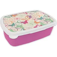 MuchoWow Broodtrommel Roze - Lunchbox - Brooddoos - Vlinders - Patronen - Insecten - 18x12x6 cm - Kinderen - Meisje