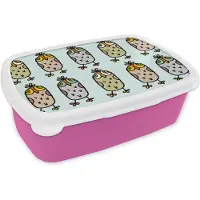 MuchoWow Broodtrommel Roze - Lunchbox - Brooddoos - Patronen - Uil - Blauw - 18x12x6 cm - Kinderen - Meisje