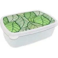 MuchoWow Broodtrommel Wit - Lunchbox - Brooddoos - Bladeren - Schets - Vintage - Patronen - 18x12x6 cm - Volwassenen