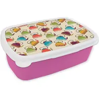 MuchoWow Broodtrommel Roze - Lunchbox Design - Retro - Theepot - Kleuren - Brooddoos 18x12x6 cm - Brood lunch box - Broodtrommels voor kinderen en volwassenen