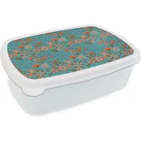 MuchoWow Broodtrommel Wit - Lunchbox - Brooddoos - Bohemian - Bloemen - Oranje - Retro - Design - 18x12x6 cm - Volwassenen