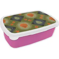 MuchoWow Broodtrommel Roze - Lunchbox - Brooddoos - Patchwork - Schelpen - Patronen - Zee - Strand - 18x12x6 cm - Kinderen - Meisje