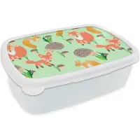 MuchoWow Broodtrommel Wit - Lunchbox - Brooddoos - Dieren - Patronen - Egel - 18x12x6 cm - Volwassenen