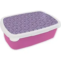 MuchoWow Broodtrommel Roze - Lunchbox - Brooddoos - 3D - Patronen - Blokken - 18x12x6 cm - Kinderen - Meisje