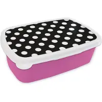 MuchoWow Broodtrommel Roze - Lunchbox - Brooddoos - Stippen - Patronen - Zwart Wit - 18x12x6 cm - Kinderen - Meisje