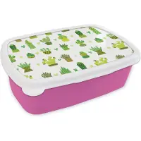 MuchoWow Broodtrommel Roze - Lunchbox - Brooddoos - Vetplanten - Patronen - Cactus - 18x12x6 cm - Kinderen - Meisje