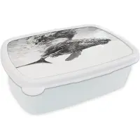MuchoWow Broodtrommel Wit - Lunchbox - Brooddoos - Walvis - Water - Dieren - Zwart wit - 18x12x6 cm - Volwassenen
