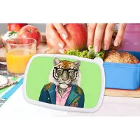 MuchoWow Broodtrommel Blauw - Lunchbox - Brooddoos - Bloemen - Bril - Tijger - Dieren - Safari - 18x12x6 cm - Kinderen - Jongen