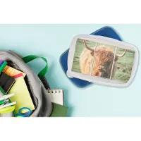 MuchoWow Broodtrommel Blauw - Lunchbox - Brooddoos - Schotse hooglander - Natuur - Doorkijk - 18x12x6 cm - Kinderen - Jongen