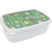 MuchoWow Broodtrommel Wit - Lunchbox - Brooddoos - Spatel - Lepel - Patronen - Keuken - 18x12x6 cm - Volwassenen