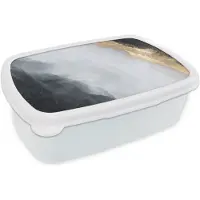 MuchoWow Broodtrommel Wit - Lunchbox Abstract - Verf - Goud - Zwart - Marmer - Brooddoos 18x12x6 cm - Brood lunch box - Broodtrommels voor kinderen en volwassenen