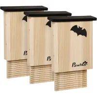 PawHut Set van 3 weerbestendige vleermuishokken, tot 3 vleermuizen per huis, behandeld dennenhout, natuurlijk+ zwart