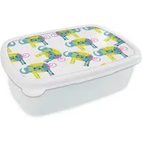 MuchoWow Broodtrommel Wit - Lunchbox - Brooddoos - Olifant - Geel - Ornament - Patronen - 18x12x6 cm - Volwassenen