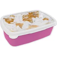 MuchoWow Broodtrommel Roze - Lunchbox - Brooddoos - Kaart - Goud - Wereld - 18x12x6 cm - Kinderen - Meisje