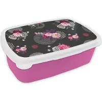 MuchoWow Broodtrommel Roze - Lunchbox - Brooddoos - Rozen - Bloemen - Patronen - 18x12x6 cm - Kinderen - Meisje