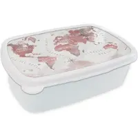 MuchoWow Broodtrommel Wit - Lunchbox - Brooddoos - Wereldkaart - Verf - Roze - 18x12x6 cm - Volwassenen